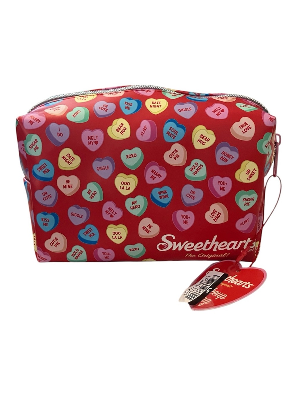 Red Heart-Print Cosmetic Pouch